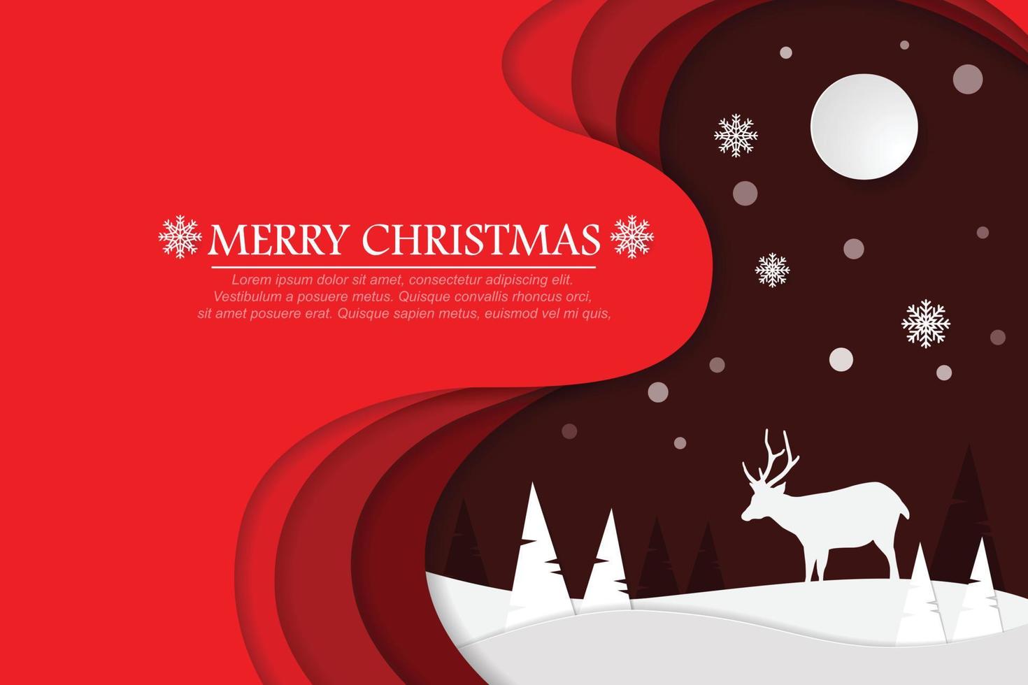 Merry Christmas abstract paper cut illustration of snow and deer. vector