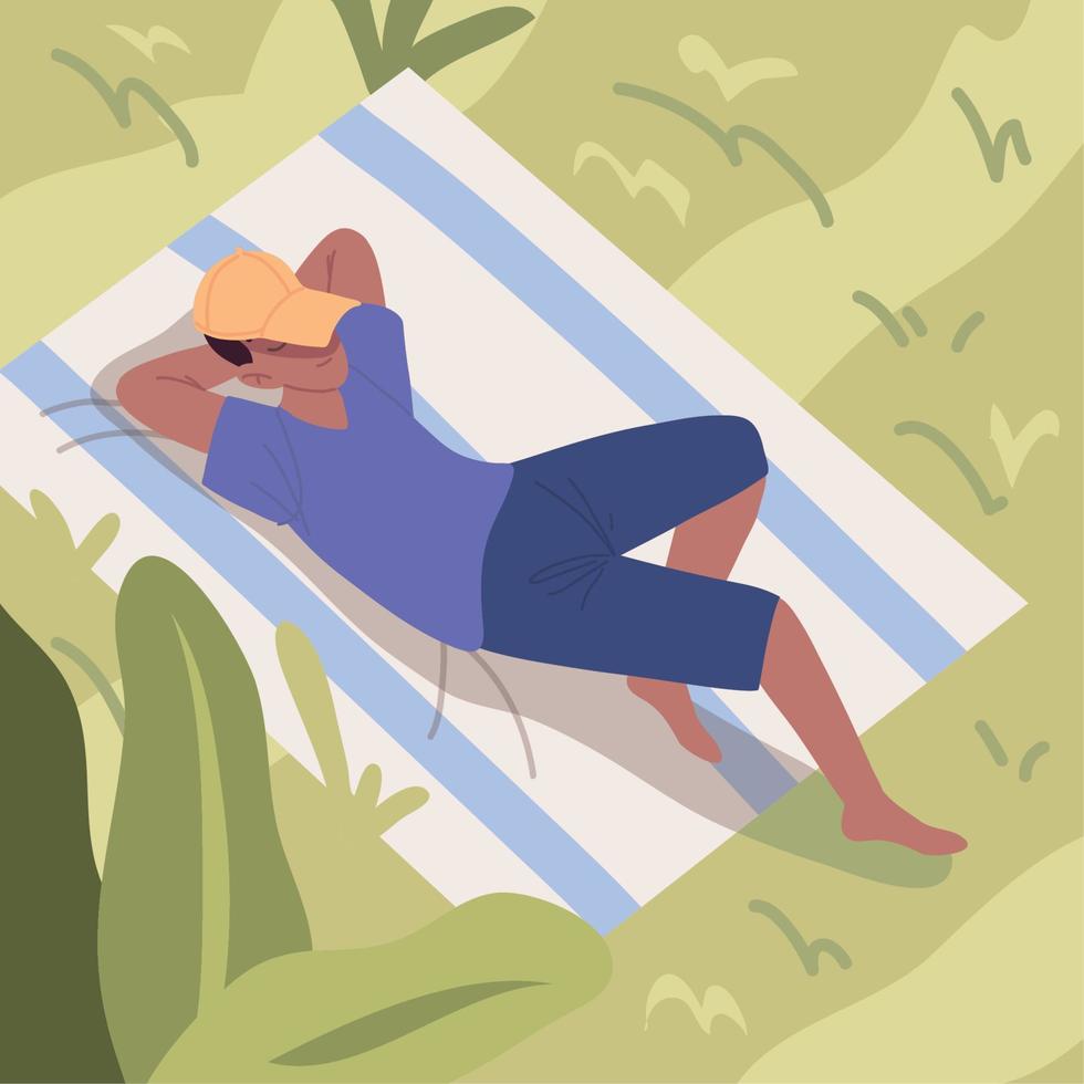 man relaxing on blanket vector