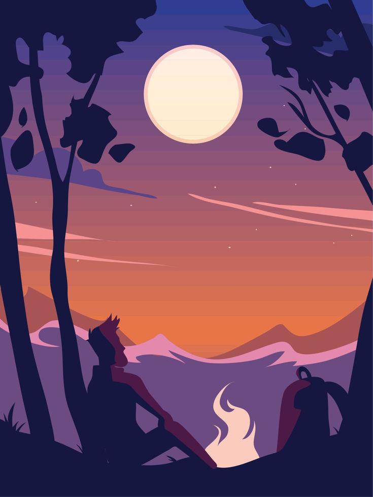 man camping in the night vector