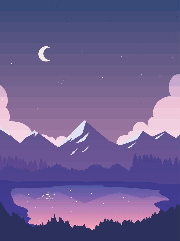 night lake and mountains vector
