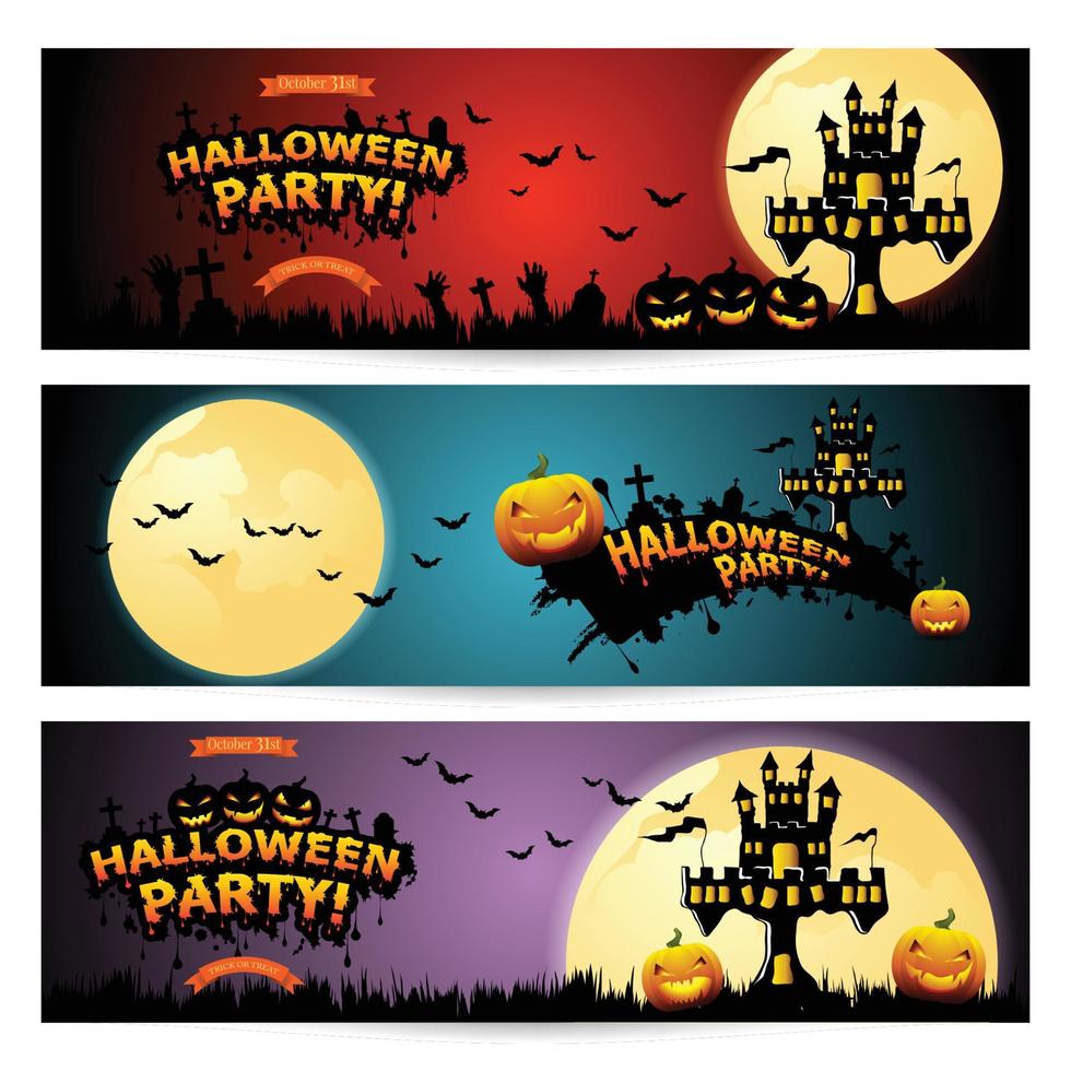 Set of three Halloween banners. vector