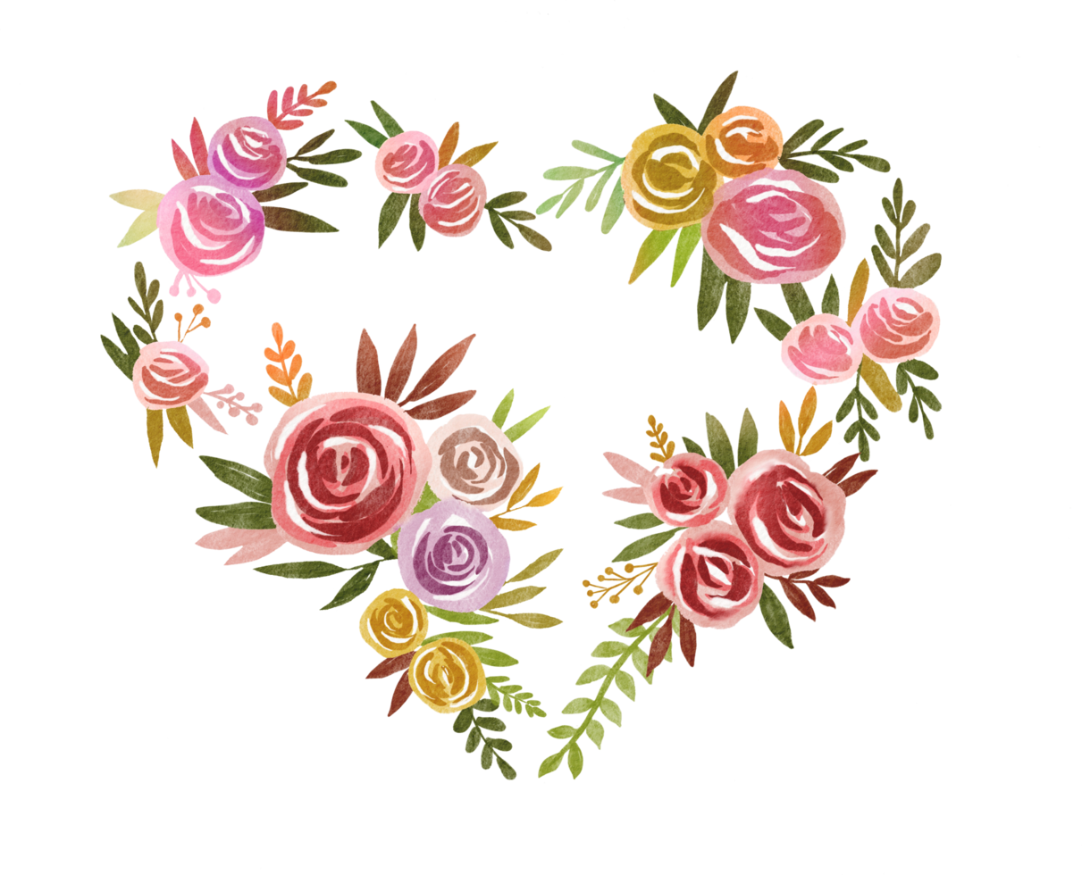 cadre coeur floral aquarelle saint valentin avec fleur colorée png