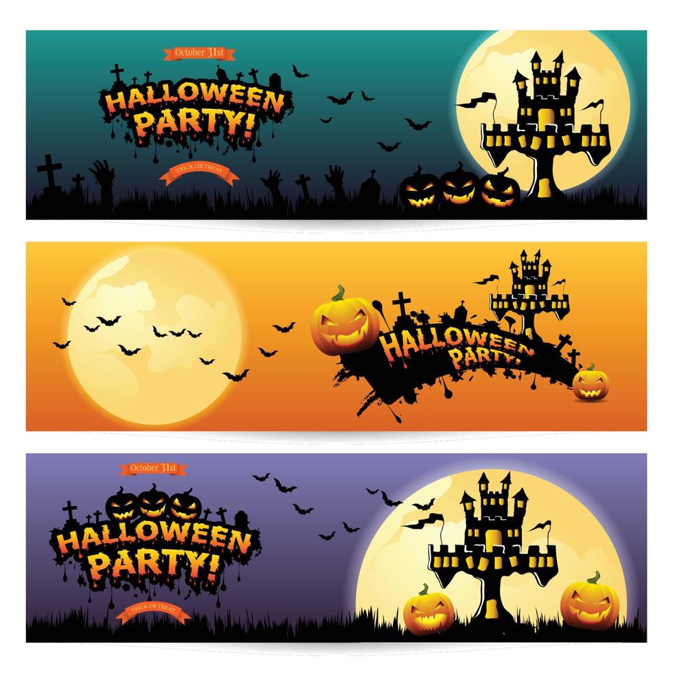 conjunto de tres pancartas de halloween. vector