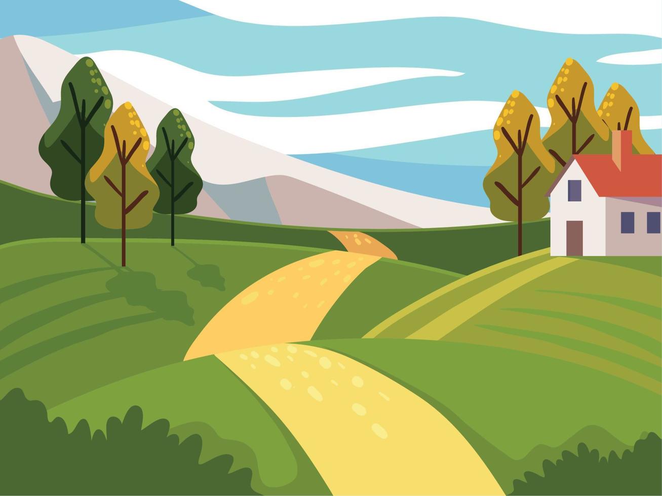 rural cottage and path vector