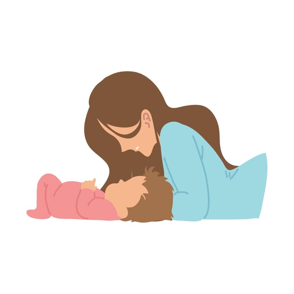 resting mom and baby vector