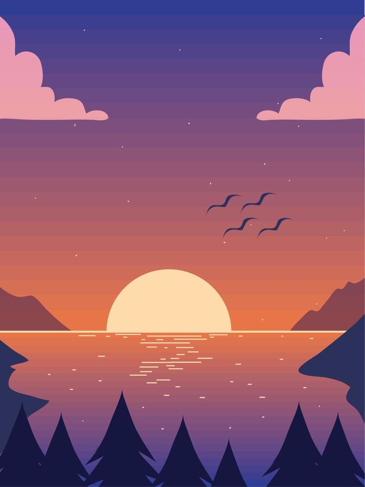 flying birds at sunset vector