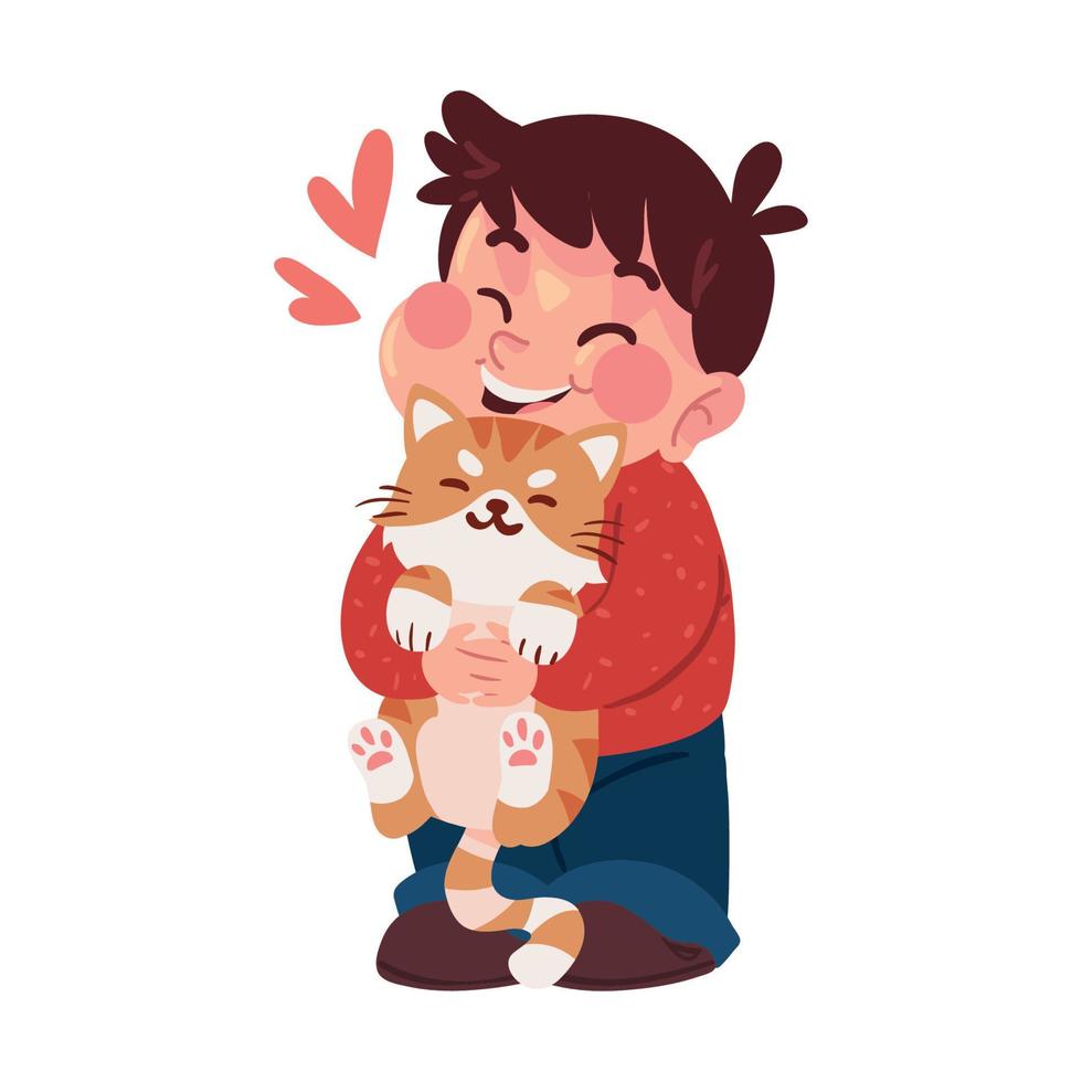 happy boy with cat vector
