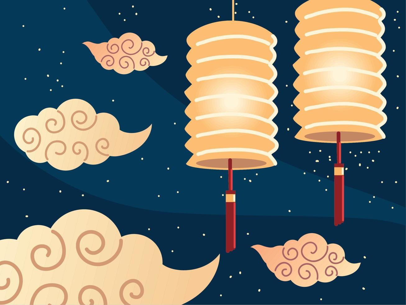 chinese lamps and clouds vector