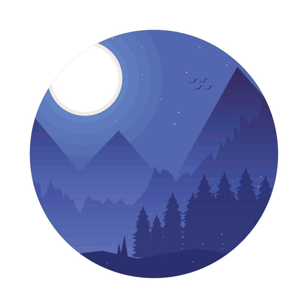 paisaje noche bosque vector