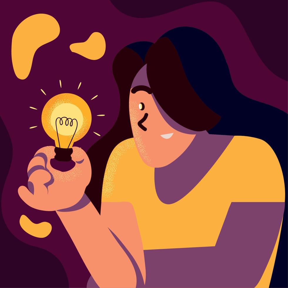 woman holding a light bulb vector