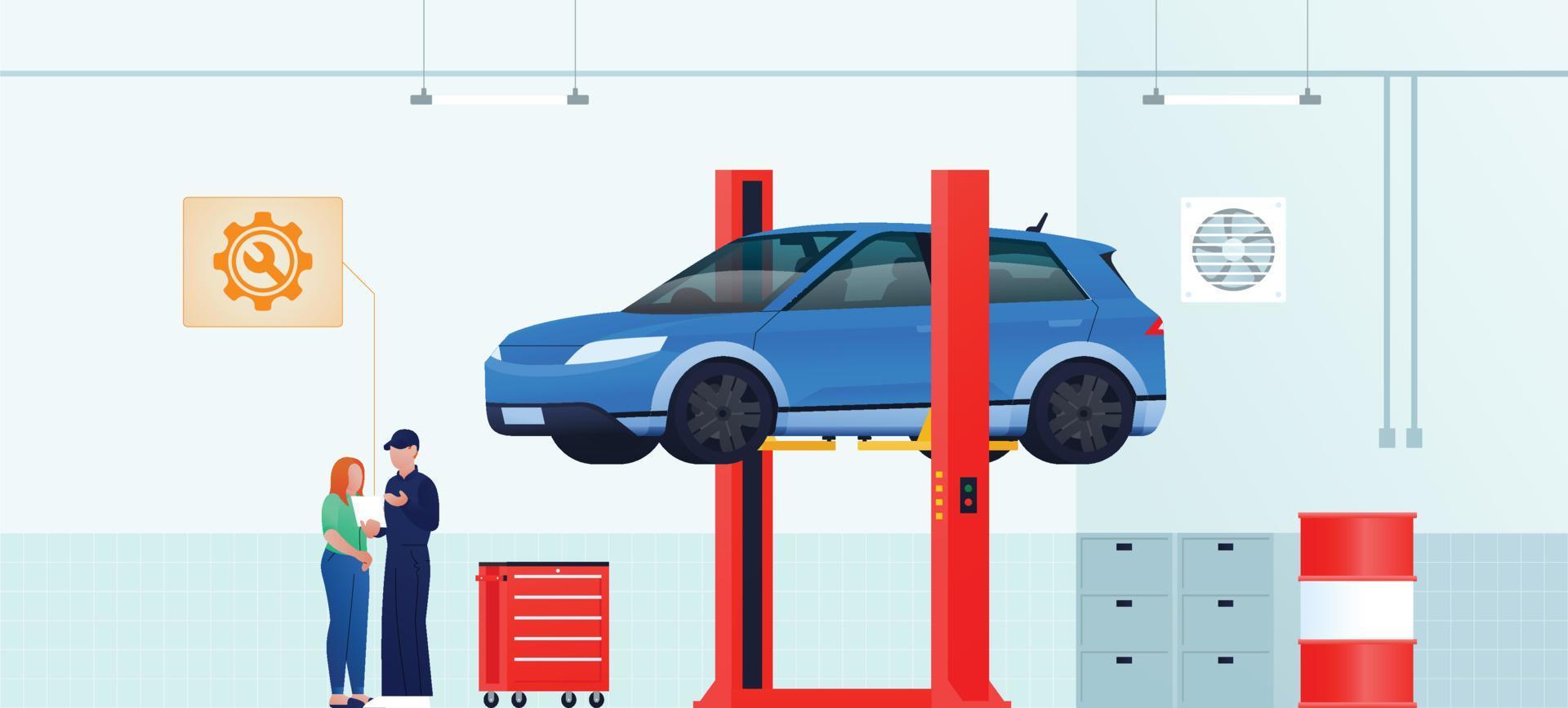 Ilustración de vector de taller de coche