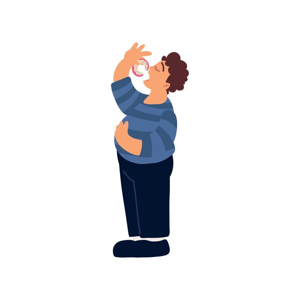 young man eating a donut vector