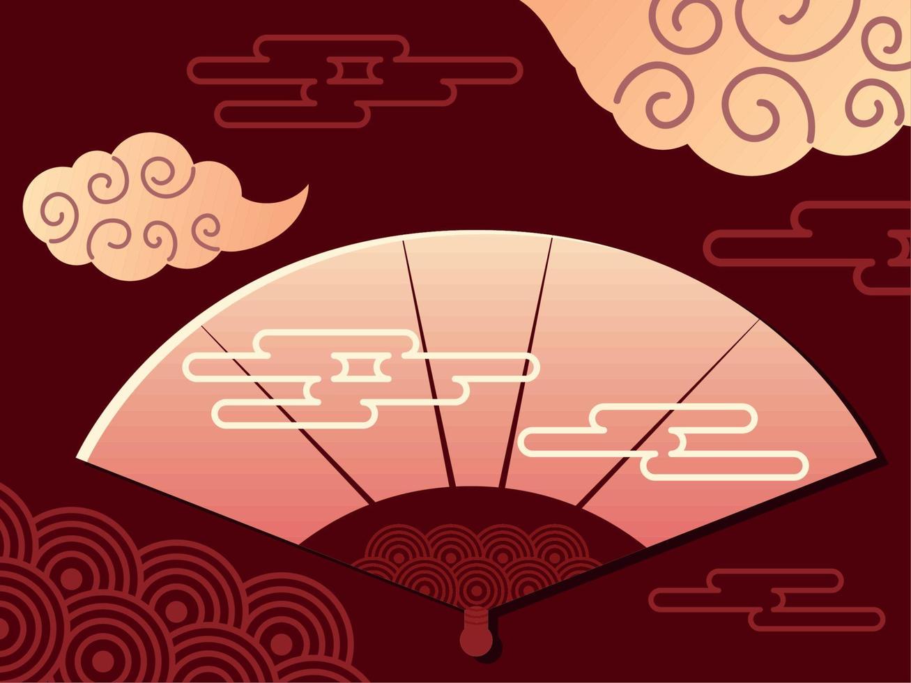 chinese fan and clouds vector