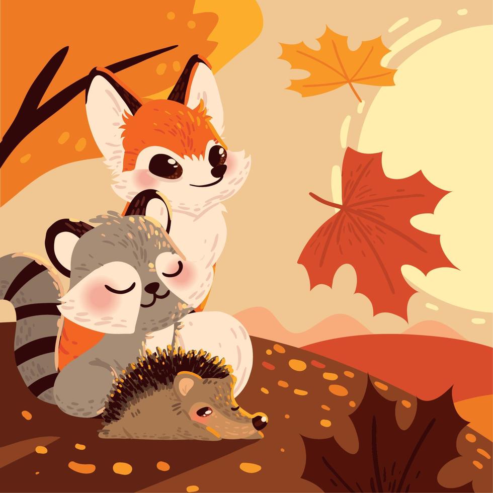 paisaje de animales de otoño vector