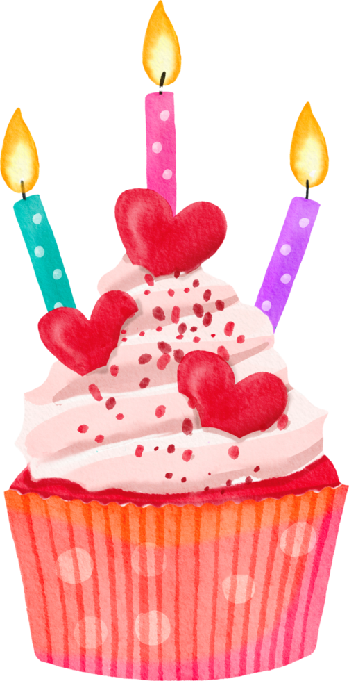 Watercolor colorful birthday cupcake png
