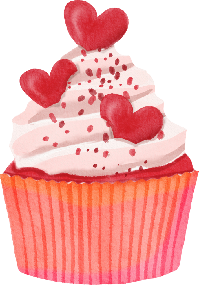 cupcake rosa pintado em aquarela png