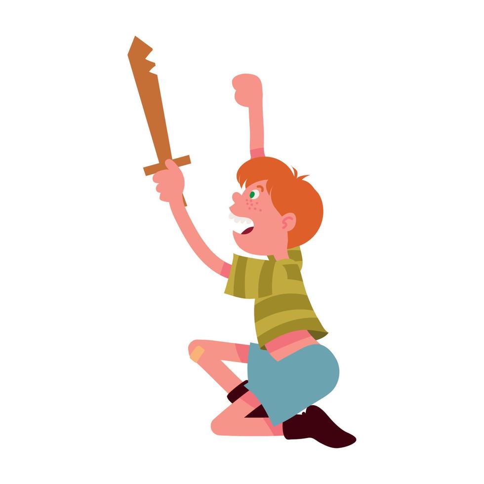 niño jugando con espada de madera vector