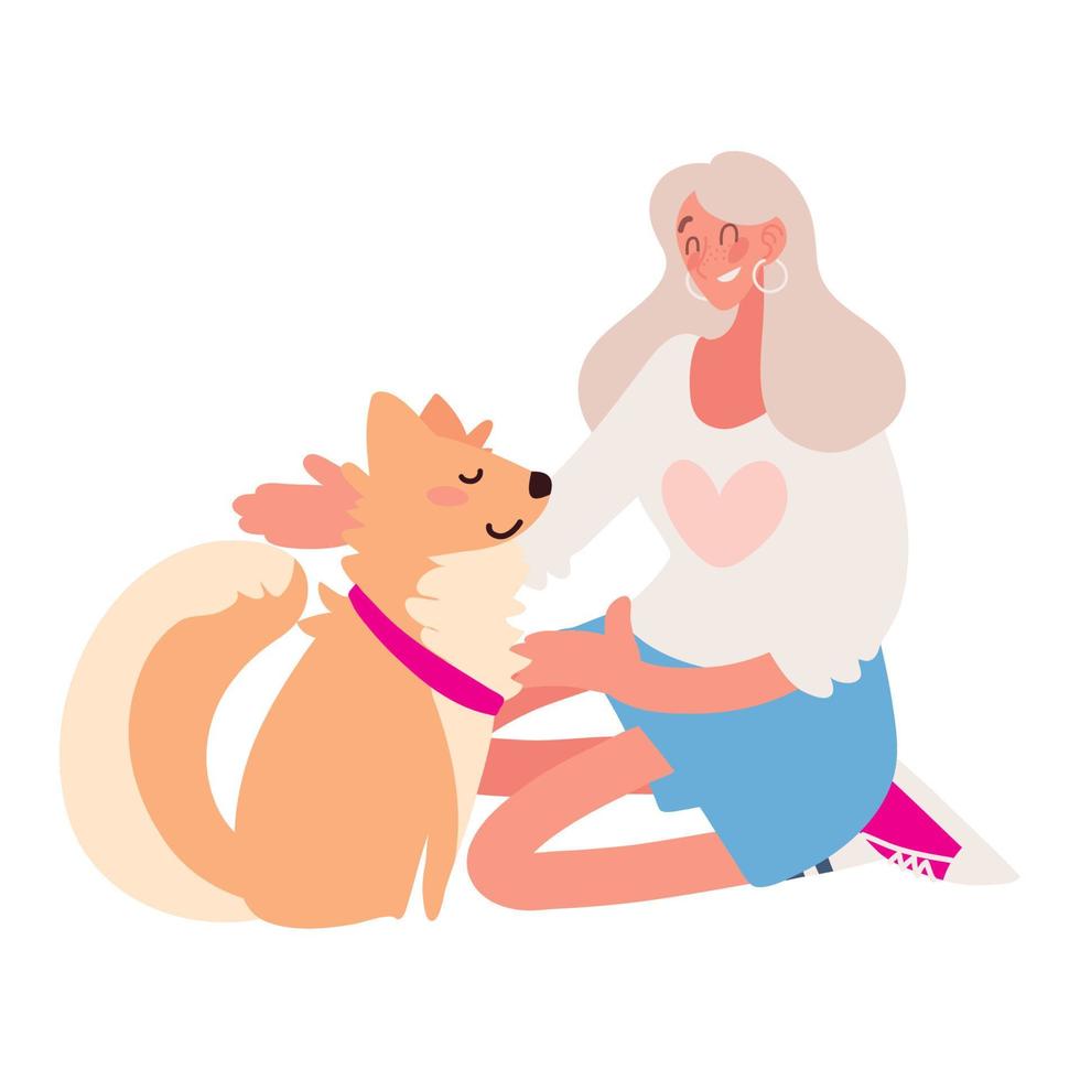 female and dog pet vector