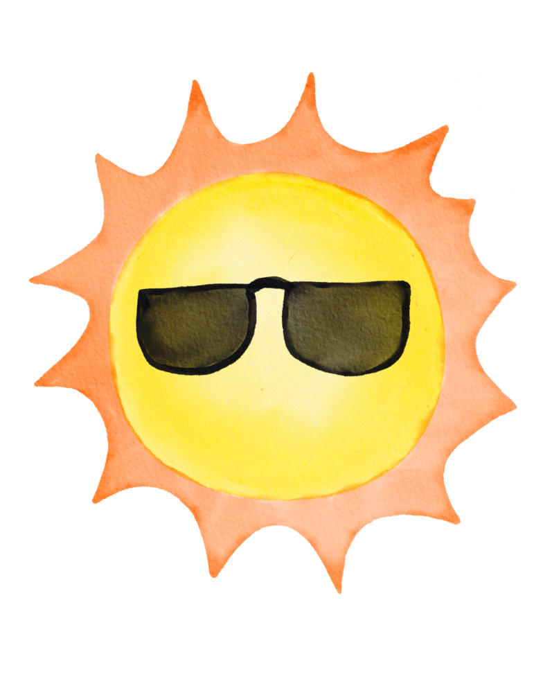 watercolor sun wearing sunglasses png