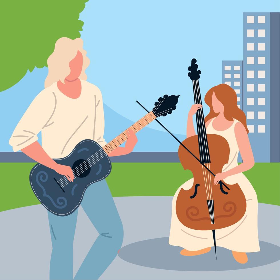 woman and man perform music vector