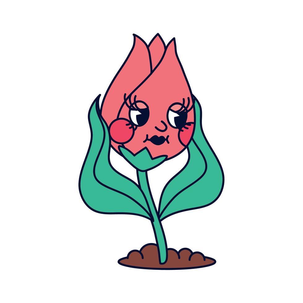 cartoon flower retro style vector