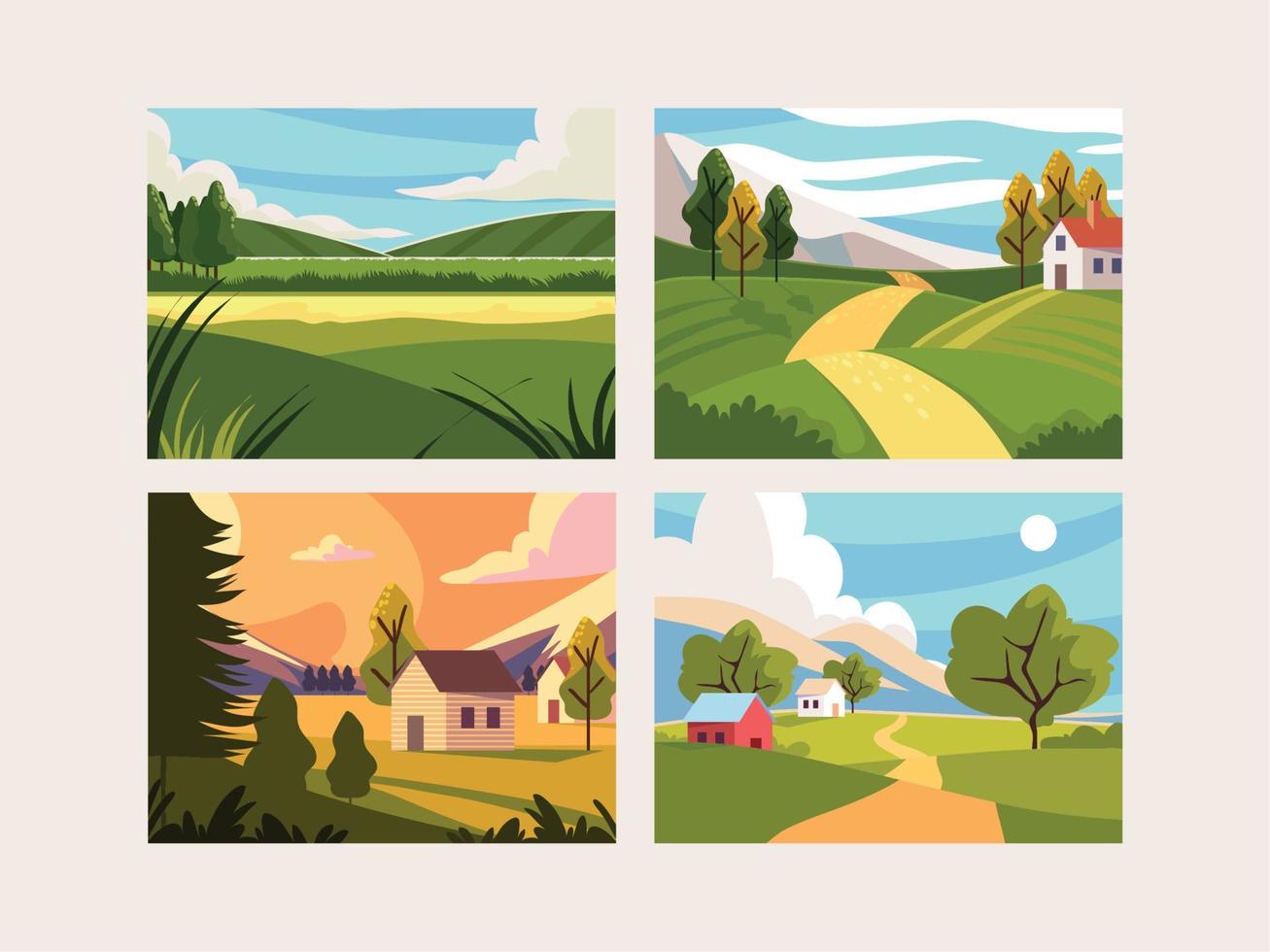 set of rural landscapes vector