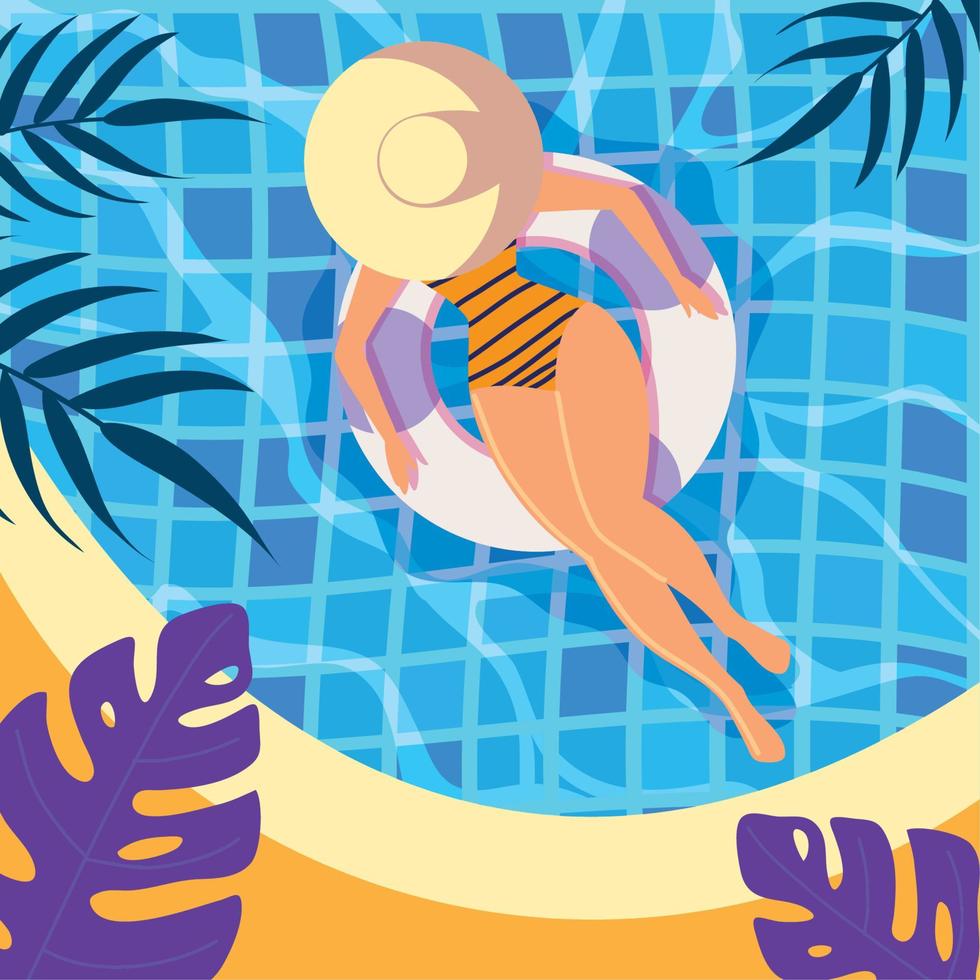 summer, woman floating vector