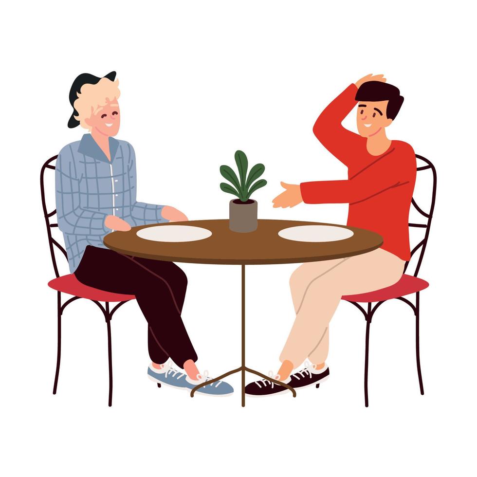 friends talking at restaurant table vector