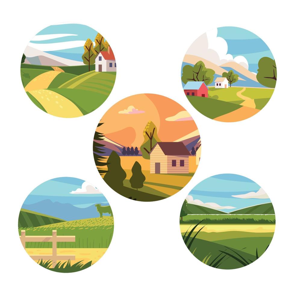 rural landscapes round icons vector