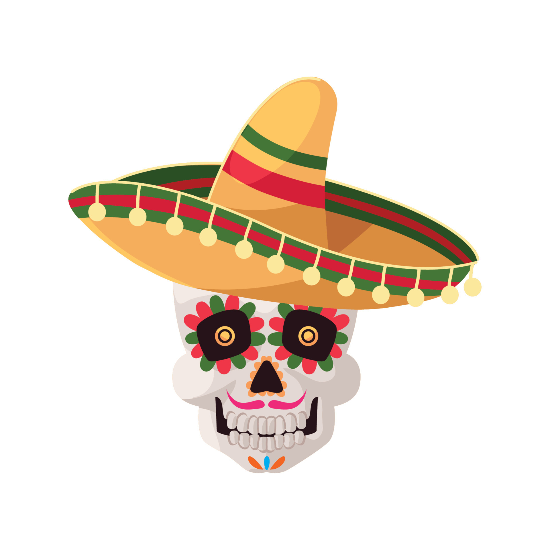 mexican skull with hat 11213235 Vector Art at Vecteezy