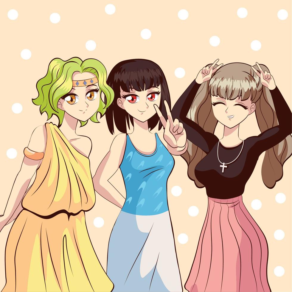 grupo de anime femenino vector