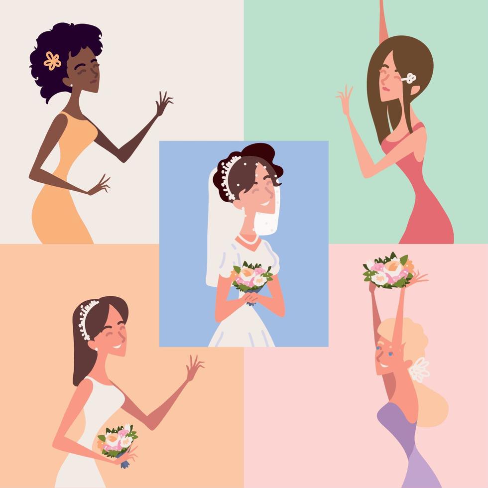set of bride and bridesmaids vector