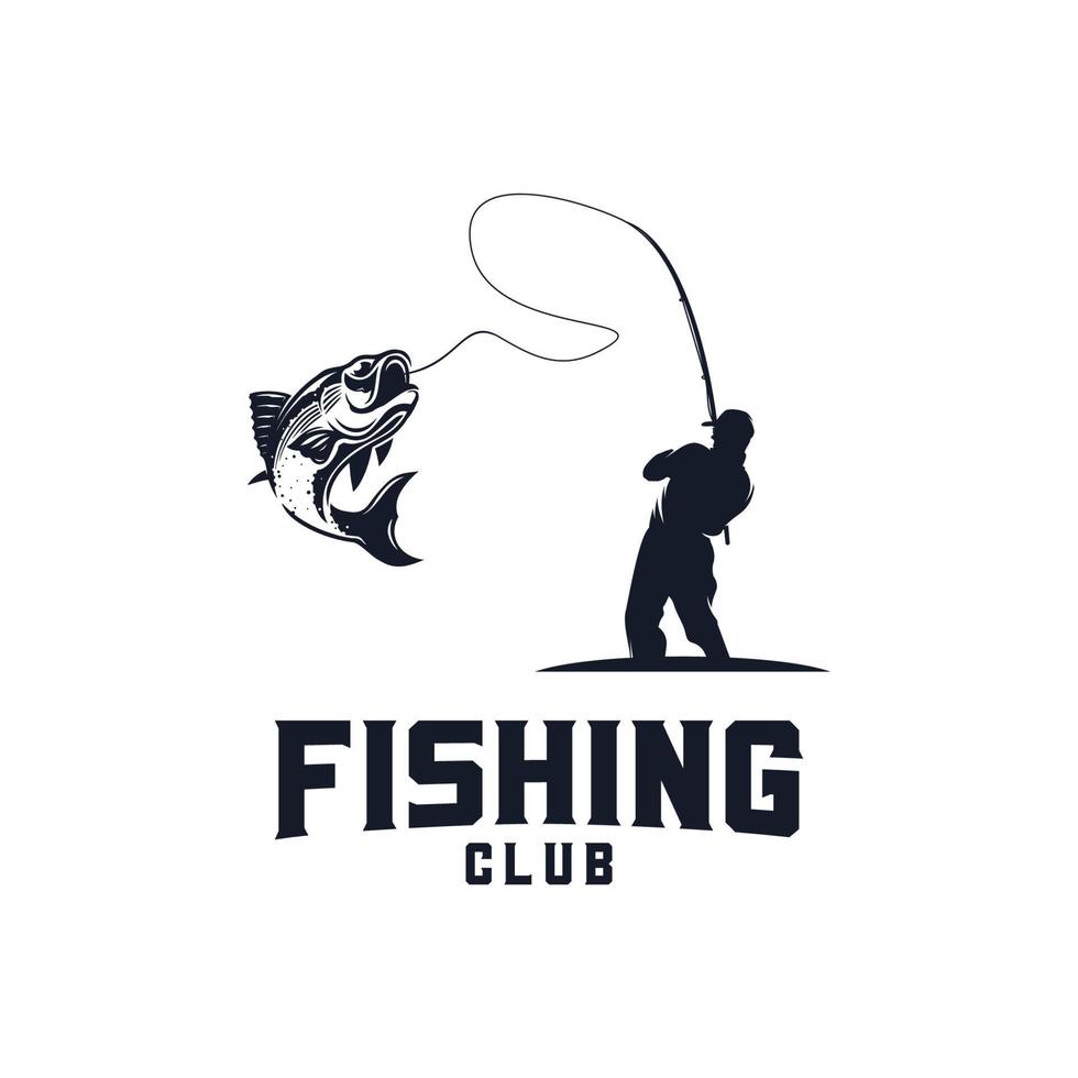 fisherman silhouette logo design template vector