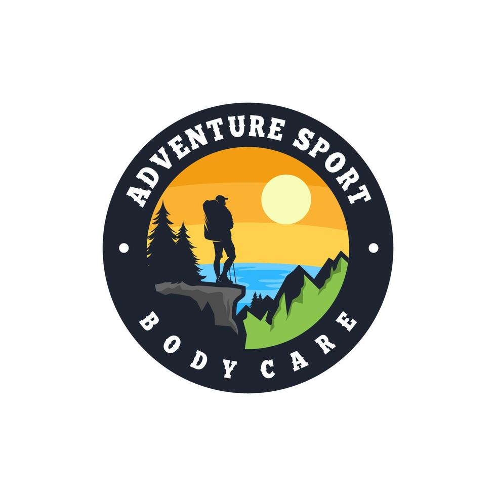 adventure hiking logo vector vintage with sunset logo design template