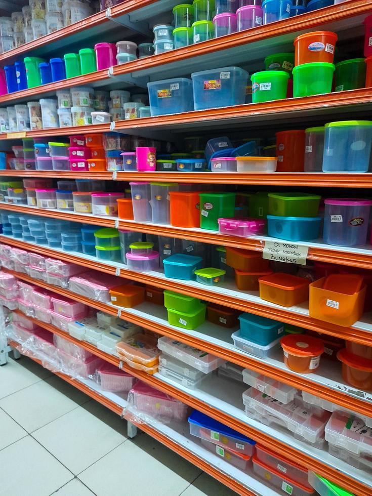 Jombang, East Java, Indonesia, 2022 - Rows of jar shelves in supermarkets from various brands in Indonesia. portrait display of food jars in a shopping mall. photo