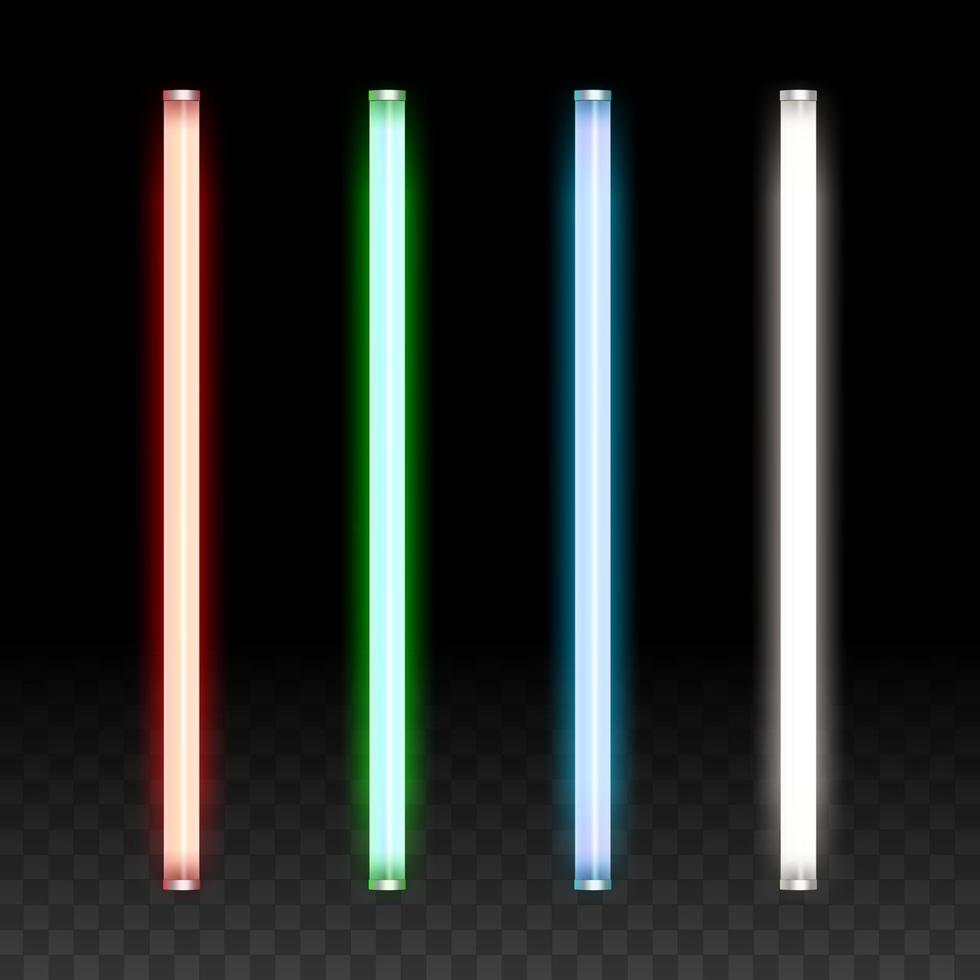 Set of red, green, blue, white, neon tube on transparent background. Vector illustration