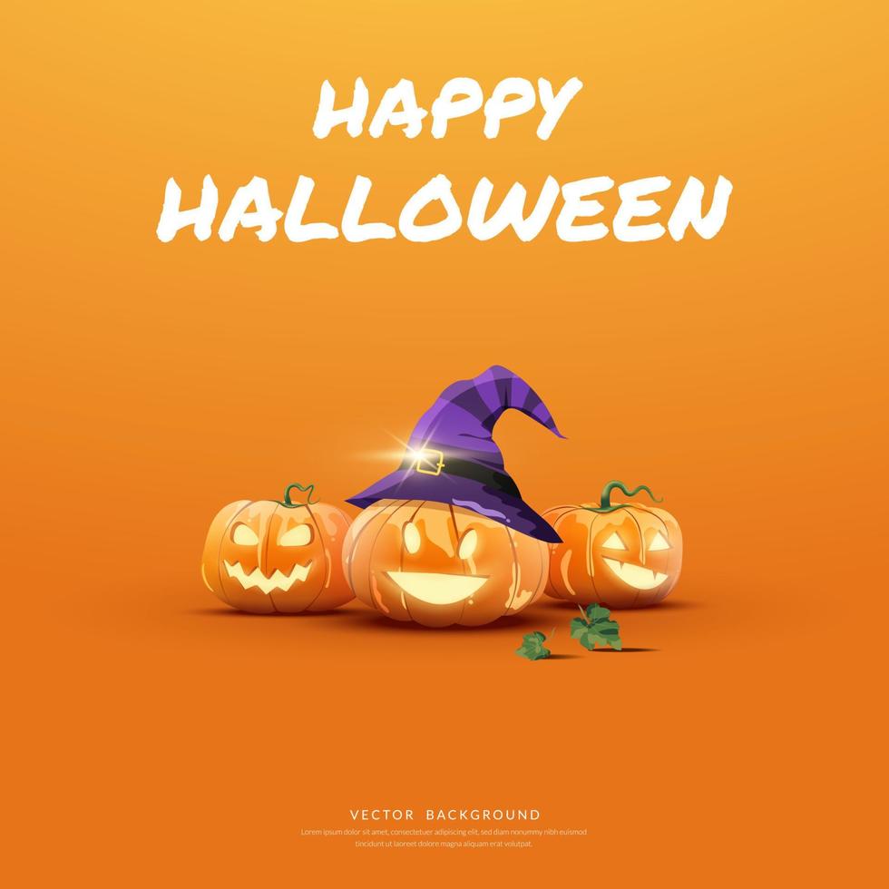 Halloween background, three pumpkin funny face, Vector illustration