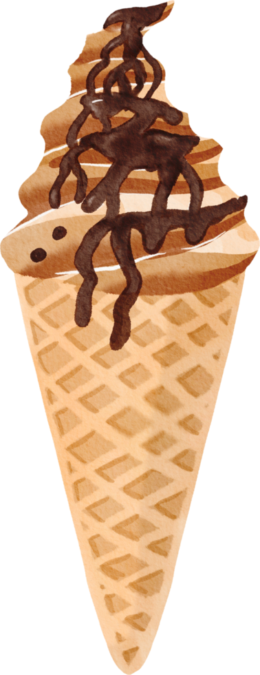 chocolate ice cream cone watercolor painted png