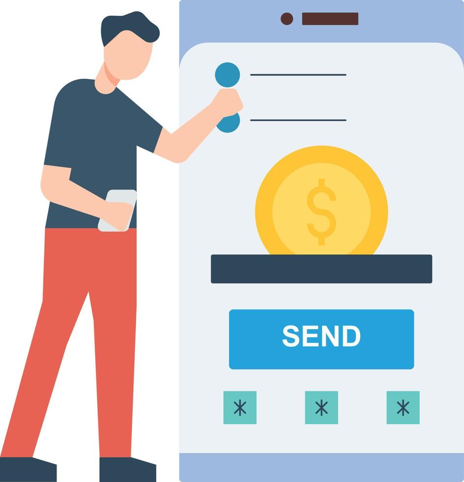 Guy sends money online. vector