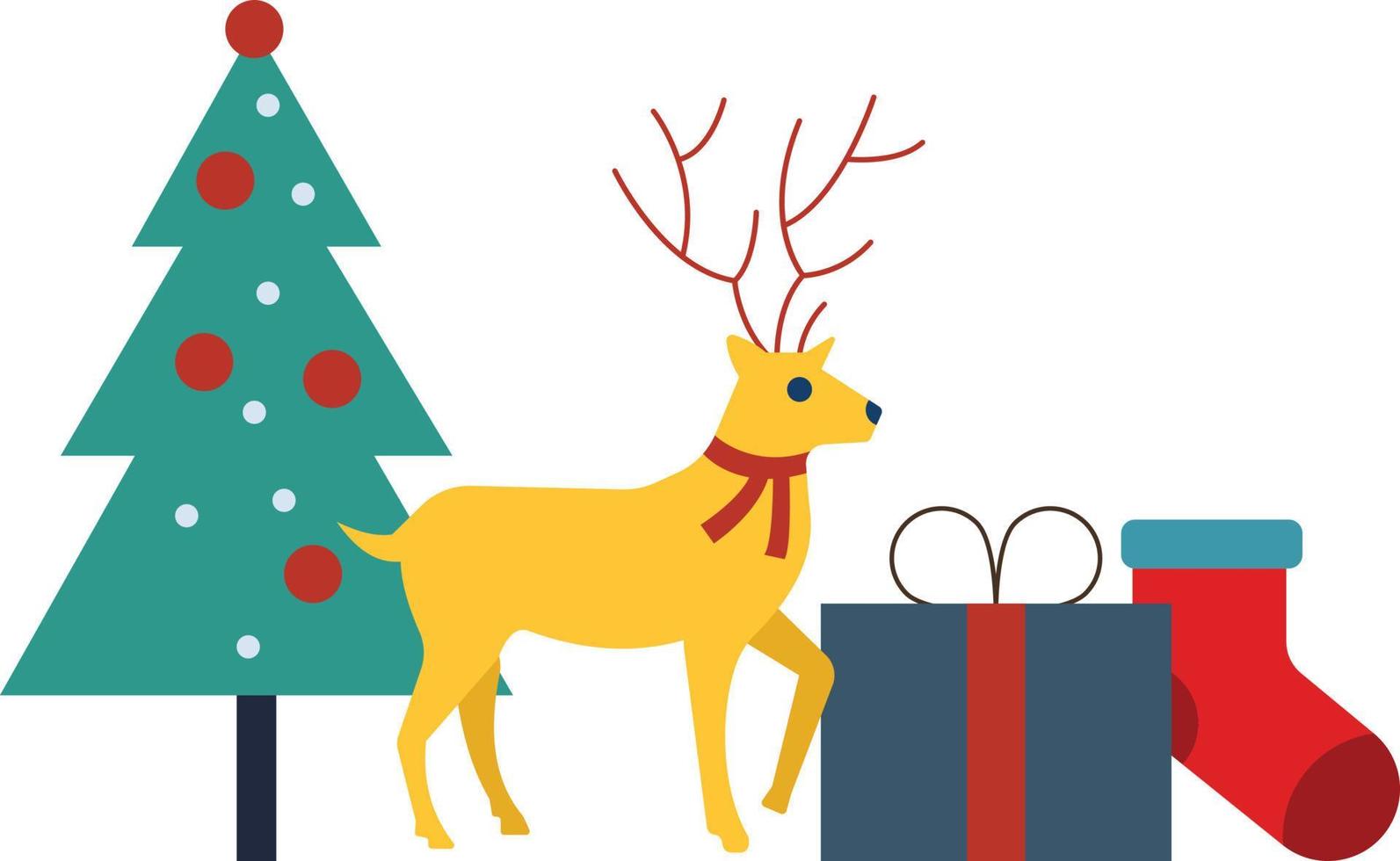 Reindeer is standing near Christmas tree. vector