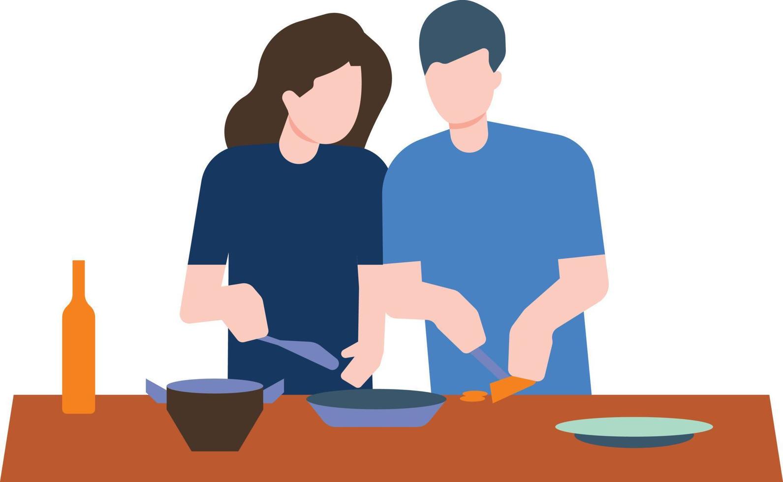 The couple is cooking. vector