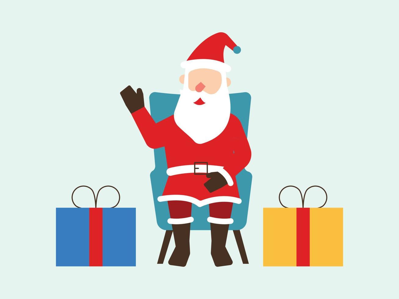 Santa sits among Christmas presents. vector