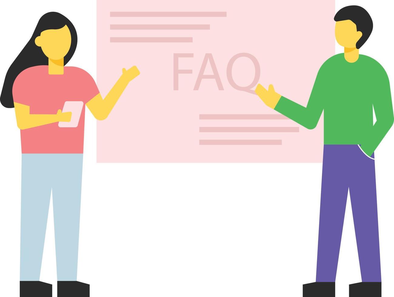 Boy and girl looking at frequently asked questions. vector