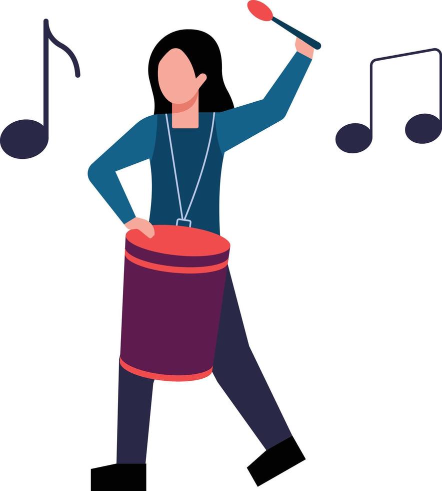 The girl is playing the drum. vector