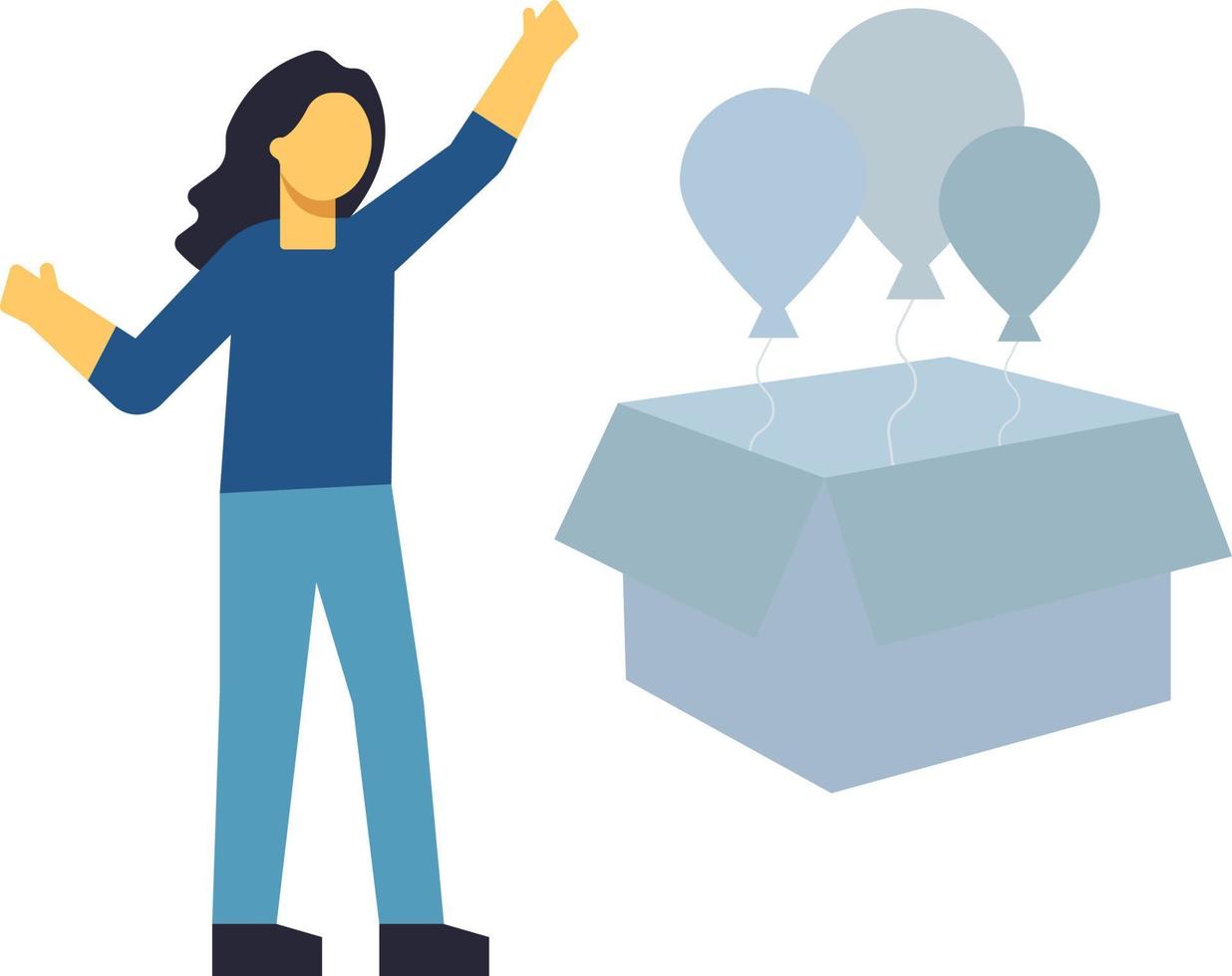 The girl is looking at the balloons in the box. vector