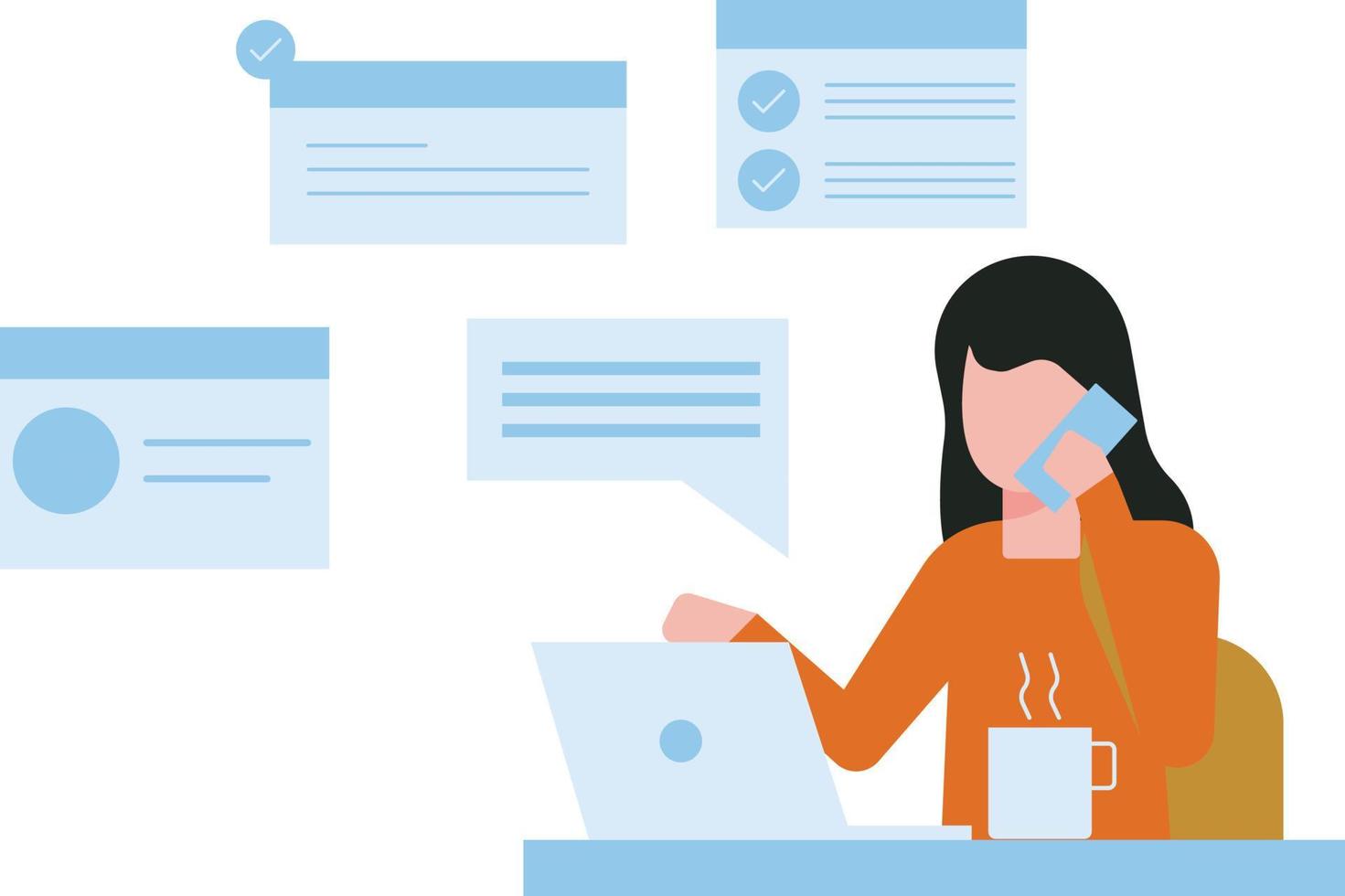 The girl is talking on the phone. vector