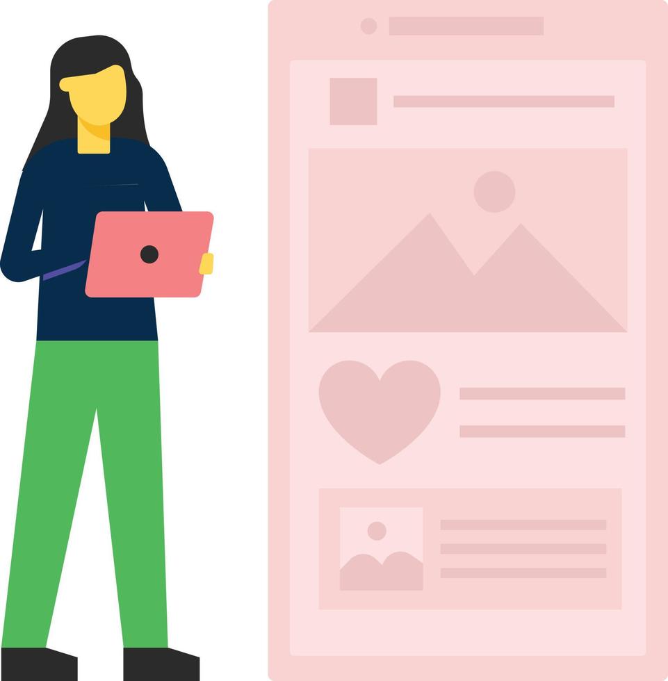 The girl is using her phone. vector