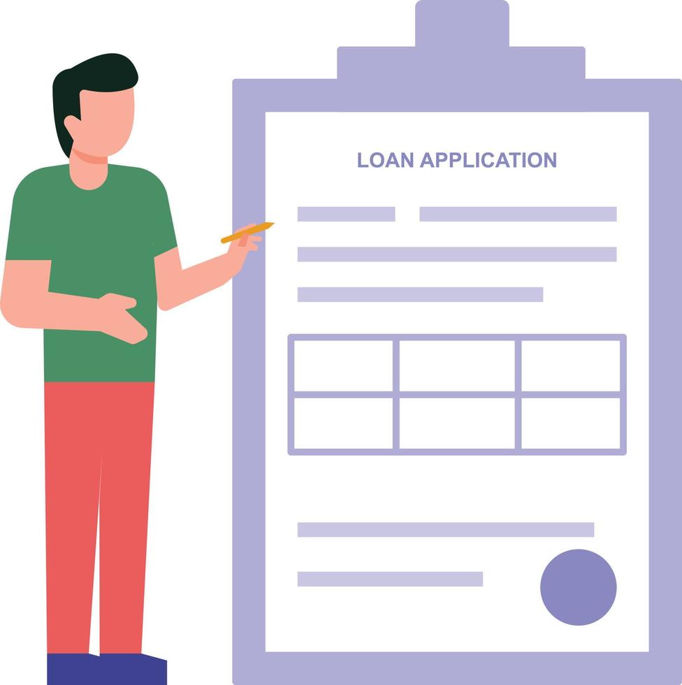 Boy filling loan application form. vector