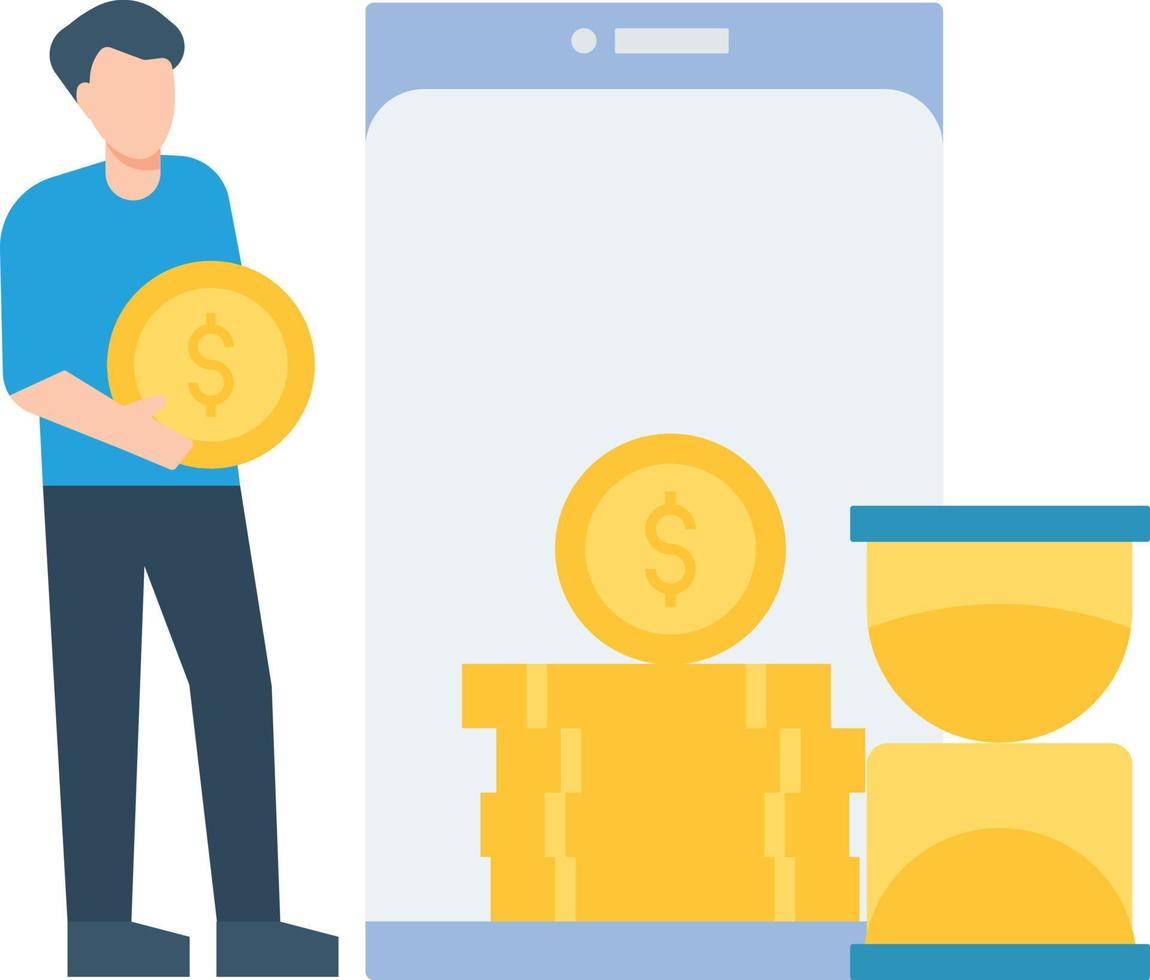 Guy is saving money online. vector