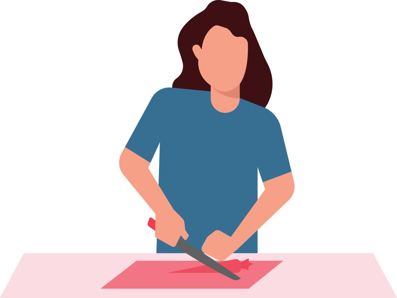 The girl is cutting vegetables. vector